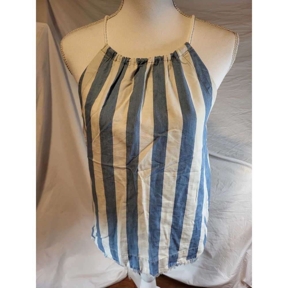 Maeve Blue and White Striped Halter Tank Top